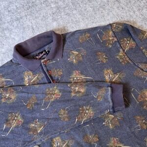 Vintage 90s Woolrich Men's 2XL AOP‎ Long Sleeve Polo Shirt Cotton Outdoor Retro